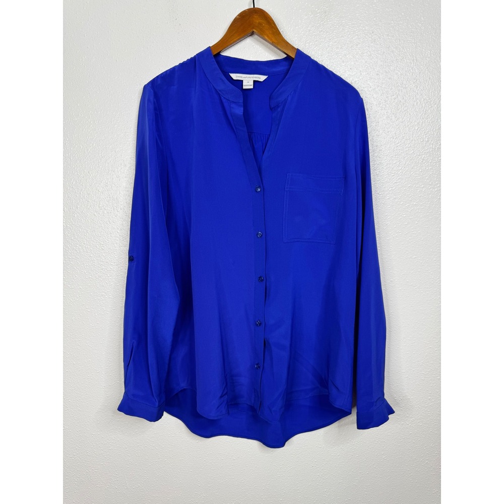 Diane Von Furstenburg Royal Blue Gilmore Silk‎ Top Size 14
